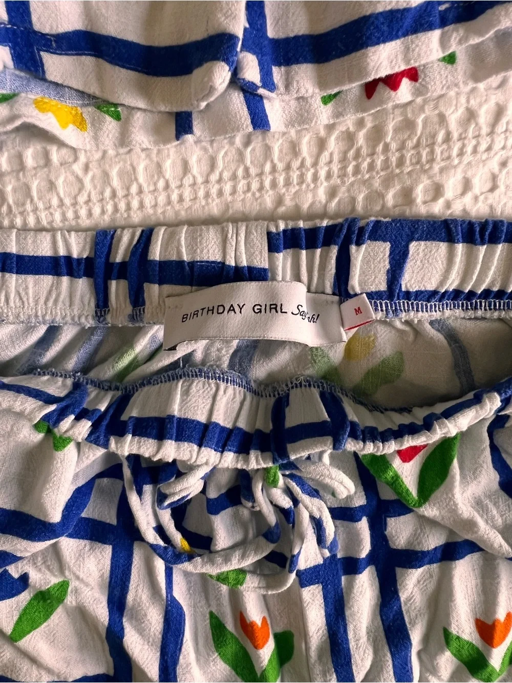 White Plaid Set with Colorful Tulip Print